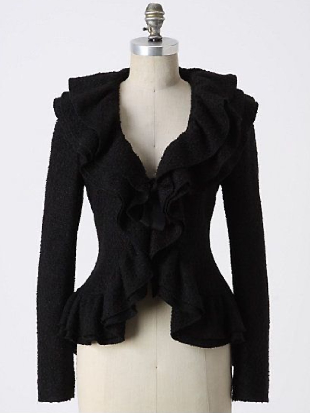 Anthropologie French Bustle Black Ruffled Knit Blazer Mise en Scene by Ruffian